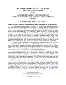 EL NIÑO/SOUTHERN OSCILLATION (ENSO) DIAGNOSTIC DISCUSSION issued by CLIMATE PREDICTION CENTER/NCEP/NWS and the International Research Institute for Climate and Society