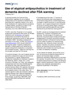 Use of atypical antipsychotics in treatment of dementia declined after FDA warning