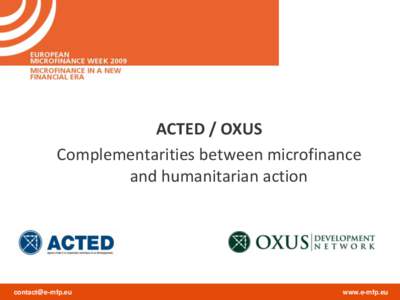 ACTED / OXUS Complementarities between microfinance and humanitarian action [removed]