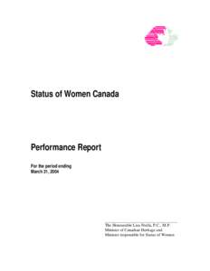 Departmental Performance Report for period ending March 31, 2004