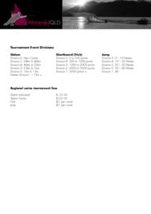 Tournament Event Divisions Slalom				Shortboard (Trick)			Jump Division 6: Mini Course Division 5: 0 to 500 points		 Division Division 5: 28km to 46km