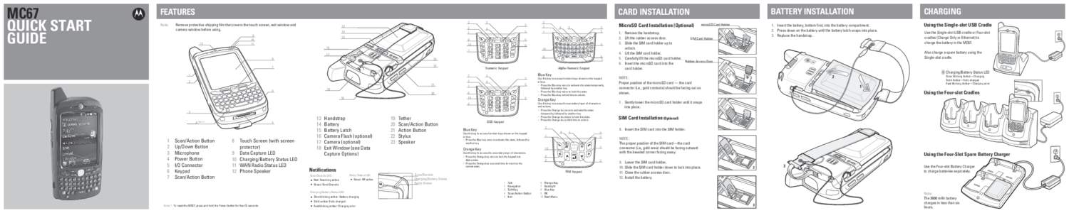 MC67 QUICK START GUIDE FEATURES Note: