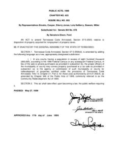 PUBLIC ACTS, 1999 CHAPTER NO. 420 HOUSE BILL NO. 955 By Representatives Brooks, Cooper, Sherry Jones, Lois DeBerry, Bowers, Miller Substituted for: Senate Bill No. 678 By Senators Dixon, Ford