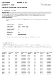 Cash Dividend  November 25, 2014 Exchange/Memo ID: