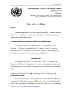 Part I - Overview of Security Council activities in the maintenance of international peace and security