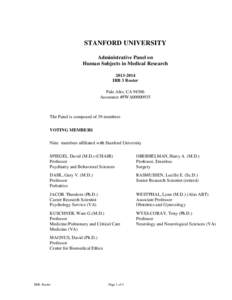 STANFORD UNIVERSITY Administrative Panel on Human Subjects in Medical ResearchIRB 3 Roster Palo Alto, CA 94306