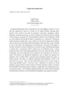 A plea for mental acts1 Published in : Synthese, 2001, 129, [removed]Joëlle Proust CNRS, CREA Ecole Polytechnique, Paris