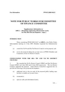 For information  PWSCI[removed]NOTE FOR PUBLIC WORKS SUBCOMMITTEE OF FINANCE COMMITTEE