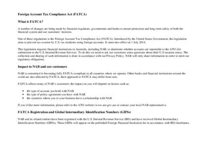 Revenue services / Tax evasion / Internal Revenue Service / Bank / Law / National Australia Bank / Financial institutions / 111th United States Congress / Foreign Account Tax Compliance Act