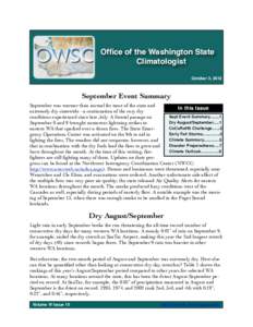 Office of the Washington State Climatologist October 3, 2012 September Event Summary September was warmer than normal for most of the state and