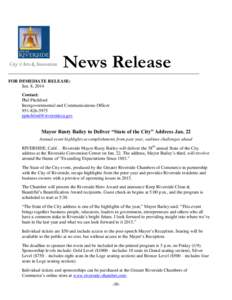 News Release FOR IMMEDIATE RELEASE: Jan. 8, 2014 Contact: Phil Pitchford Intergovernmental and Communications Officer