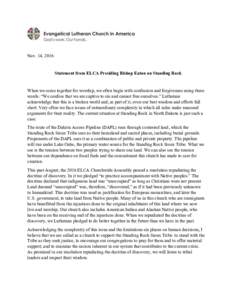  Nov. 14, 2016  Statement from ELCA Presiding Bishop Eaton on Standing Rock