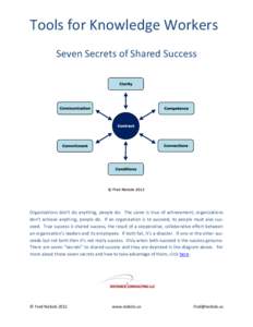 Tools for Knowledge Workers Seven Secrets of Shared Success Organizations don’t do anything, people do. The same is true of achievement; organizations don’t achieve anything, people do. If an organization is to succe