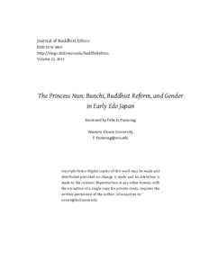 Journal of Buddhist Ethics ISSNhttp://blogs.dickinson.edu/buddhistethics Volume 22, 2015  The Princess Nun: Bunchi, Buddhist Reform, and Gender