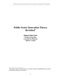 The Innovation Journal: the Public Sector Innovation Journal, volume 19(2), 2014, article 1. __________________________________________________________________________________ Public Sector Innovation Theory Revisited1 J