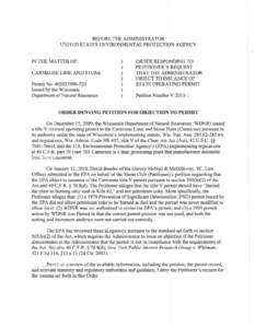 Order Responding to January 13, 2010 Request that the Administrator Object to Operating Permit for Carmeuse Lime and Stone Plant in Manitowoc, WI