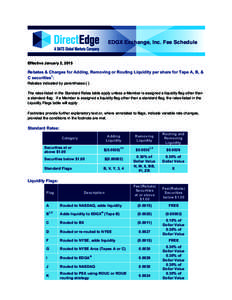 EDGX Exchange, Inc. Fee Schedule  Effective January 2, 2015 Rebates & Charges for Adding, Removing or Routing Liquidity per share for Tape A, B, & C securities1: