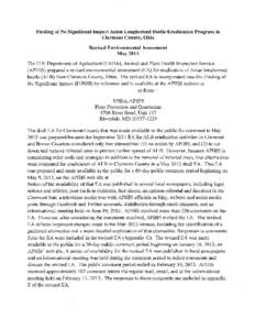 Finding of No Significant Impact Asian Longhorned Beetle Eradication Program in Clermont County, Ohio Revised Environmental Assessment May[removed]The U.S. Department of Agriculture (USDA), Animal and Plant Health Inspecti