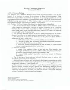 HOUSING COMM ISSION ORDINANCI<:  Ordinance # [removed]I Ar ticle I. Purpose; Findings 1.0 I. Purpose. Thc Little River Band of Ot tawa Indians has determined that it is in the best