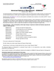 Advanced Diploma of Management National Provider Number[removed]Course Information CRICOS Provider Number 03322B