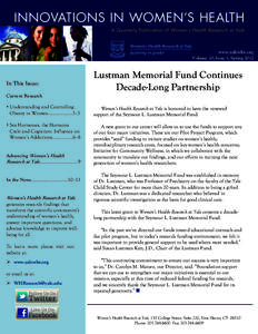 www.yalewhr.org Volume 10, Issue 3, Spring 2012 In This Issue:  Lustman Memorial Fund Continues