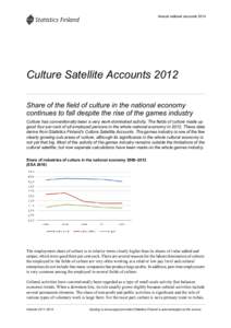 Annual national accounts[removed]Culture Satellite Accounts 2012 Share of the field of culture in the national economy continues to fall despite the rise of the games industry Culture has conventionally been a very work-do