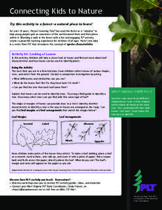 Connecting Kids to Nature Try this activity in a forest—a natural place to learn! For over 30 years, Project Learning Tree® has used the forest as a “window” to help young people gain an awareness of the world aro