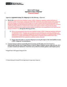 2014 CASTF Charge Appointed Actuary Subgroup* Proposed Changes Appoint an Appointed Actuary (C) Subgroup to do the following.—Important a. Receive the report of the Joint Qualified Actuary (A/B/C) Subgroup regarding a 