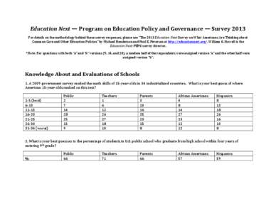 Education	
  Next	
  —	
  Program	
  on	
  Education	
  Policy	
  and	
  Governance	
  —	
  Survey	
  2013	
   For	
  details	
  on	
  the	
  methodology	
  behind	
  these	
  survey	
  responses,