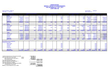 CONSOLIDATED MONTHLY REPORT OF DISBURSEMENTS FOR THE MONTH OF JULY, 2013 CARP FUND 158 Department/Agency : DENR, R-I Fund Code