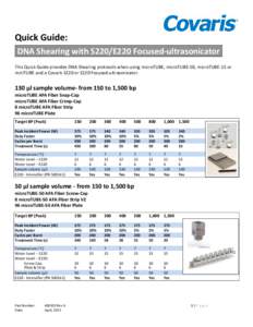 Quick Guide: DNA Shearing with S220/E220 Focused-ultrasonicator .  This Quick Guide provides DNA Shearing protocols when using microTUBE, microTUBE-50, microTUBE-15 or