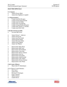 West Corridor Final Environmental Impact Statement ELECTED OFFICIALS U.S. Senators •