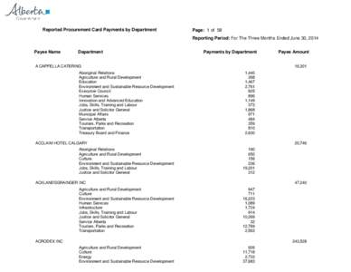 Reported Procurement Card Payments by Department  Page: 1 of 58 Reporting Period: For The Three Months Ended June 30, 2014  Payee Name