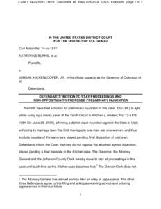 Case 1:14-cv[removed]REB Document 16 Filed[removed]USDC Colorado Page 1 of 7  IN THE UNITED STATES DISTRICT COURT FOR THE DISTRICT OF COLORADO Civil Action No. 14-cv-1817 KATHERINE BURNS, et al.