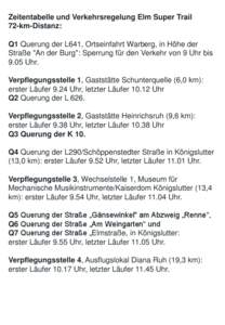 Zeitentabelle und Verkehrsregelung Elm Super Trail 72-km-Distanz: Q1 Querung der L641, Ortseinfahrt Warberg, in Höhe der Straße 