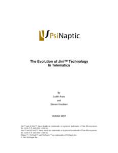 The Evolution of Jini™ Technology In Telematics By Judith Arato and