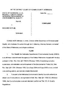 IN THE DIS-TRICT COURT OF ADAMS COLINTY, NEBRASKA STATE OF NEBRASKA, ex rel., MICHAEL J. LINDER, Director NEBRASKA DEPARTMENT OF ENVIRONMENTAL QUALITY,