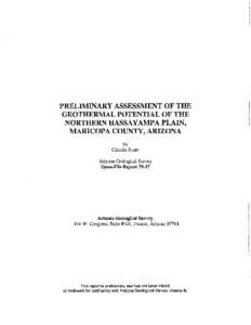 PRELIMINARY ASSESSMENT OF THE GEOTHERMAL POTENTIAL OF THE NORTHERN HASSAYAMPA PLAIN, MARICOPA COUNTY, ARIZONA by Claudia Stone