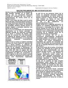 Ministerio de Comunicaciones, Infraestructura y Vivienda Instituto Nacional de Sismología, Vulcanología, Meteorología e Hidrología – INSIVUMEH – Dirección: 7ª. AVZona 13 Teléfono: Departamento 