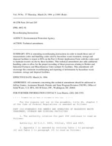 Vol. 59 No. 57 Thursday, March 24, 1994 p[removed]Rule)  40 CFR Parts 264 and 265 [FRL[removed]Recordkeeping Instructions AGENCY: Environmental Protection Agency.