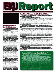 Eastern Kentucky University News for the Council on Postsecondary Education  September 2012 New Minor Addresses Need for Critical Thinkers