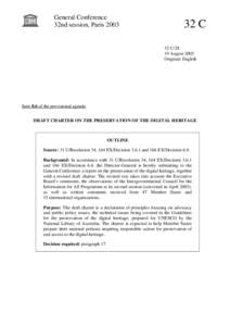 UNESCO. General Conference; 32nd; Draft charter on the preservation of the digital heritage; 2003