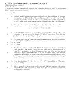 INTERNATIONAL MATHEMATICS TOURNAMENT OF TOWNS Senior A-Level Paper, Fall[removed]Grades 11 – 12 (The result is computed from the three problems with the highest scores, the scores for the individual parts of a single pro