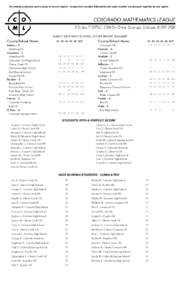 For awards purposes, each county is its own region - except that counties followed by the same number are grouped together as one region.  MARCH 2015 HIGH SCHOOL SCORE REPORT SUMMARY County/School Name Adams - 0