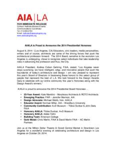 FOR IMMEDIATE RELEASE Contact: Nathalia Morales-Evanks Communications Coordinator Tel: Email:  www.aialosangeles.org