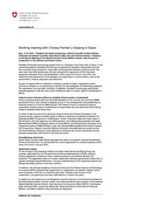 Working meeting with Chinese Premier Li Keqiang in Davos - Media release - January 21, 2015