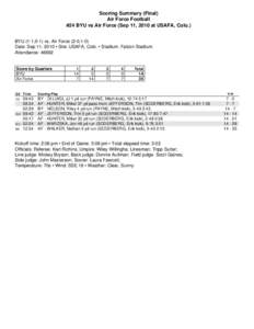 Scoring Summary (Final) Air Force Football #24 BYU vs Air Force (Sep 11, 2010 at USAFA, Colo.)