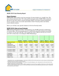 HOPE NOW State Housing Report Report Summary HOPE NOW collects industry data from mortgage servicing members on a monthly basis. The data collected represents about 70% of the national mortgage market. HOPE NOW extrapola