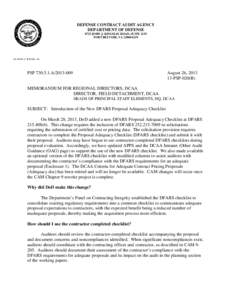 DEFENSE CONTRACT AUDIT AGENCY DEPARTMENT OF DEFENSE 8725 JOHN J. KINGMAN ROAD, SUITE 2135 FORT BELVOIR, VA[removed]IN REPLY REFER TO