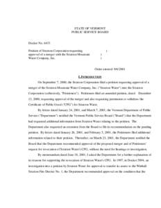 STATE OF VERMONT PUBLIC SERVICE BOARD Docket No[removed]Petition of Stratton Corporation requesting approval of a merger with the Stratton Mountain